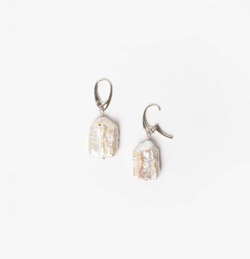 Square Pearl Earrings Silver Muze Concept 7574